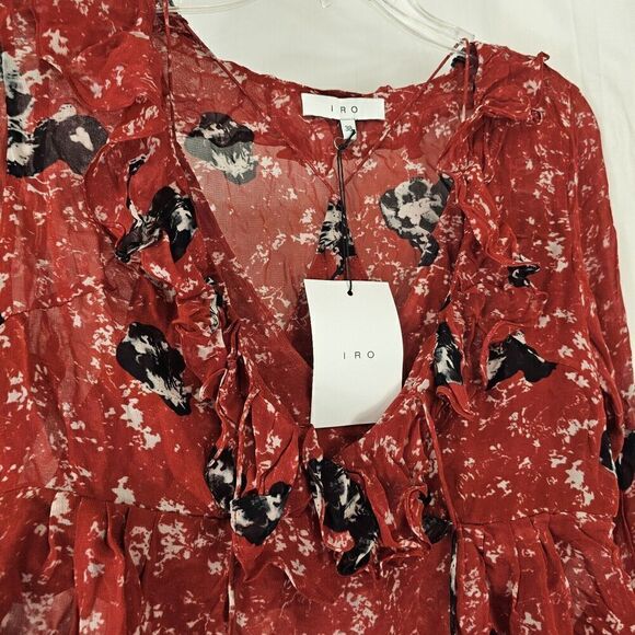 IRO Venecia Top M 38 Women's Casual Summer Printed Long Sleeves Ruffle Size 6 - Picture 5 of 9